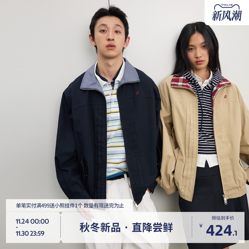 BEASTER假两件格子拼接翻领外套