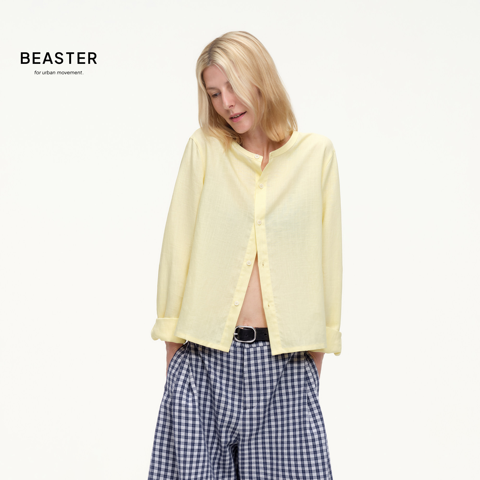 BEASTER「汉麻品质」百搭短款正肩圆领衬衫开衫图片