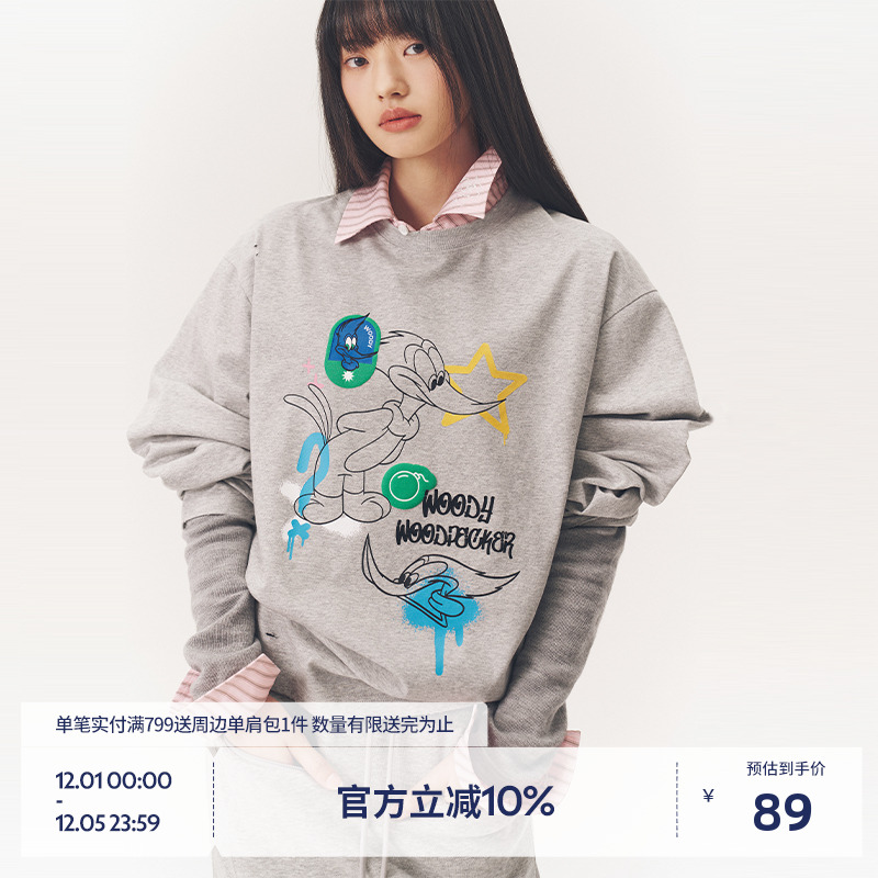 BEASTER破洞磨损图案长袖T恤