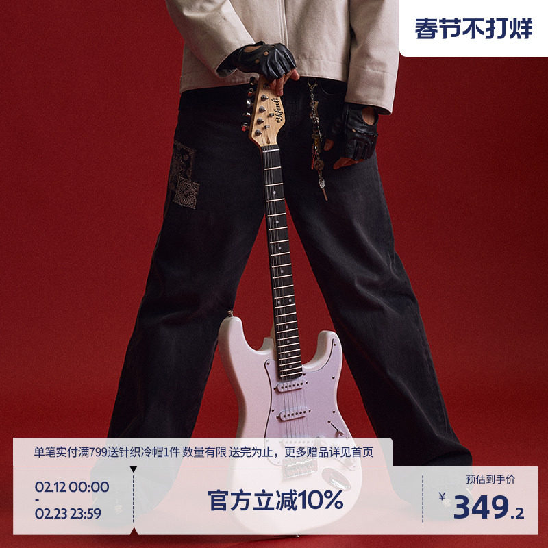 【张晋 罗一周同款】BEASTER腰果花贴布牛仔裤男直筒裤刺绣