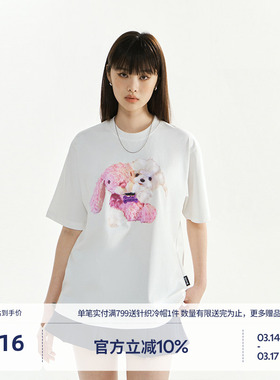 【商场同款】BEASTER鬼脸印花双头小狗T恤夏新款情侣短袖圆领上衣