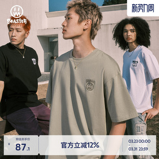 重磅上衣女国潮情侣装 BEASTER鬼脸刺绣潮牌短袖 t恤男纯棉美式