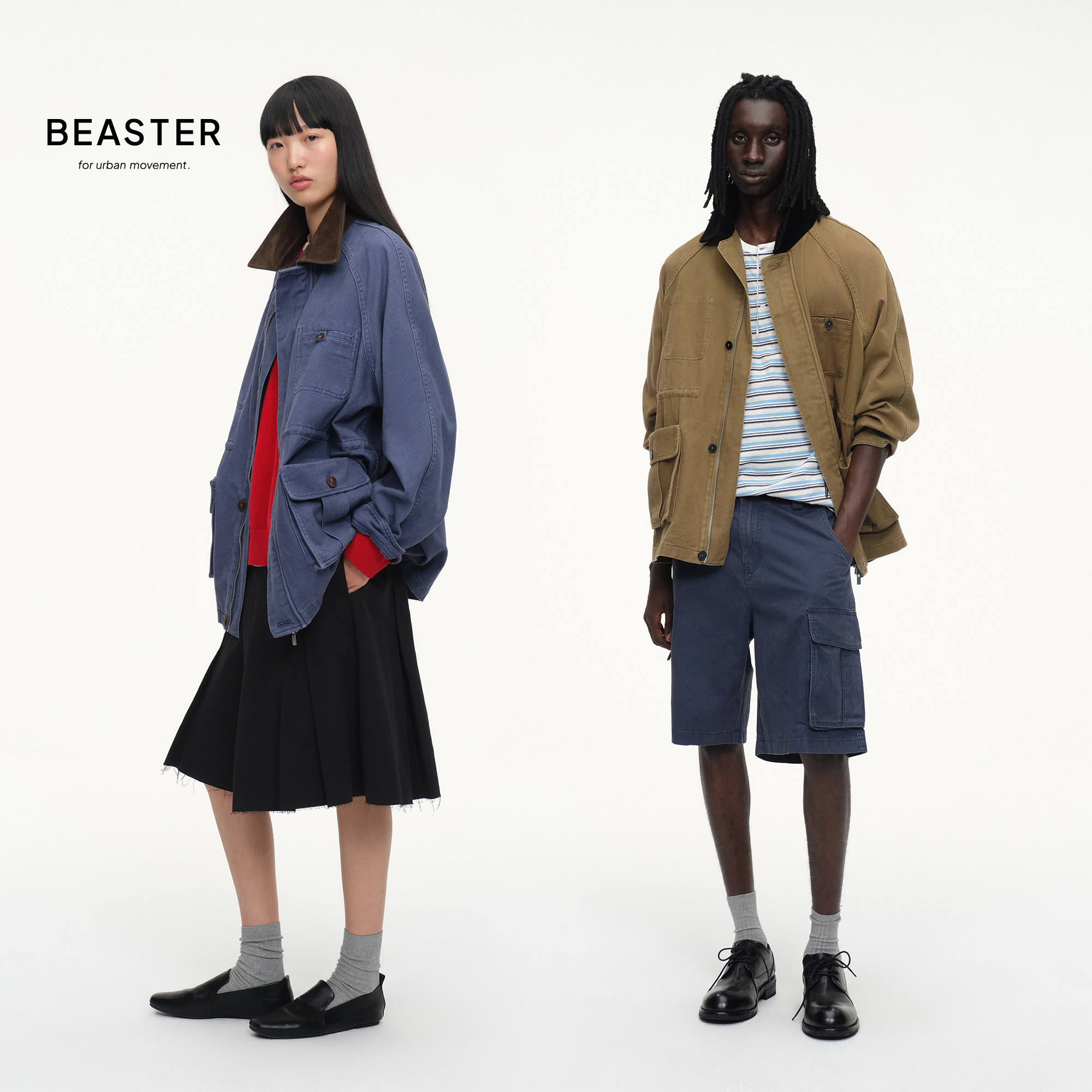 BEASTER「复古水洗」全棉珠帆做旧洗褪撞色领宽松外套图片