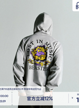 BEASTER潮流蘑菇图案卫衣开衫宽松24秋冬新款黑色上衣外套