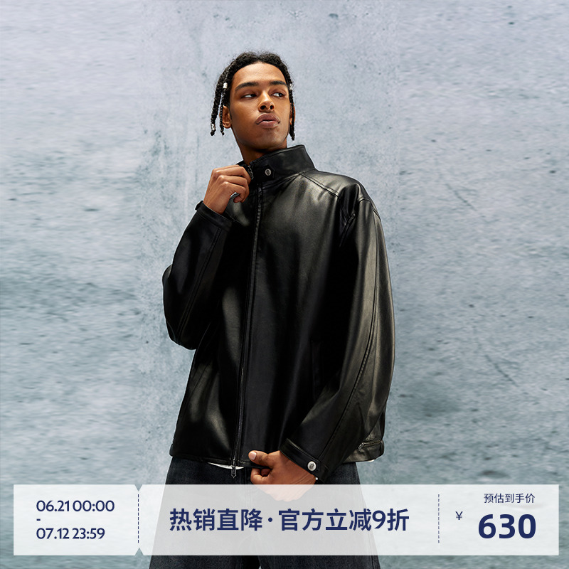 【beaster fe】黑色美式复古翻领皮衣男秋季新款pu皮夹克外套