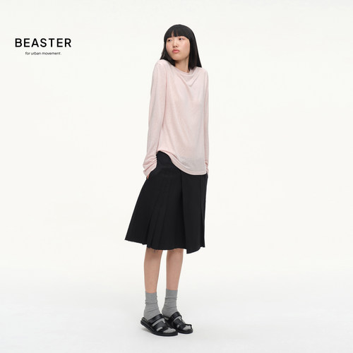 BEASTER「亚麻雪花肌理感」圆领舒适打底长袖T恤