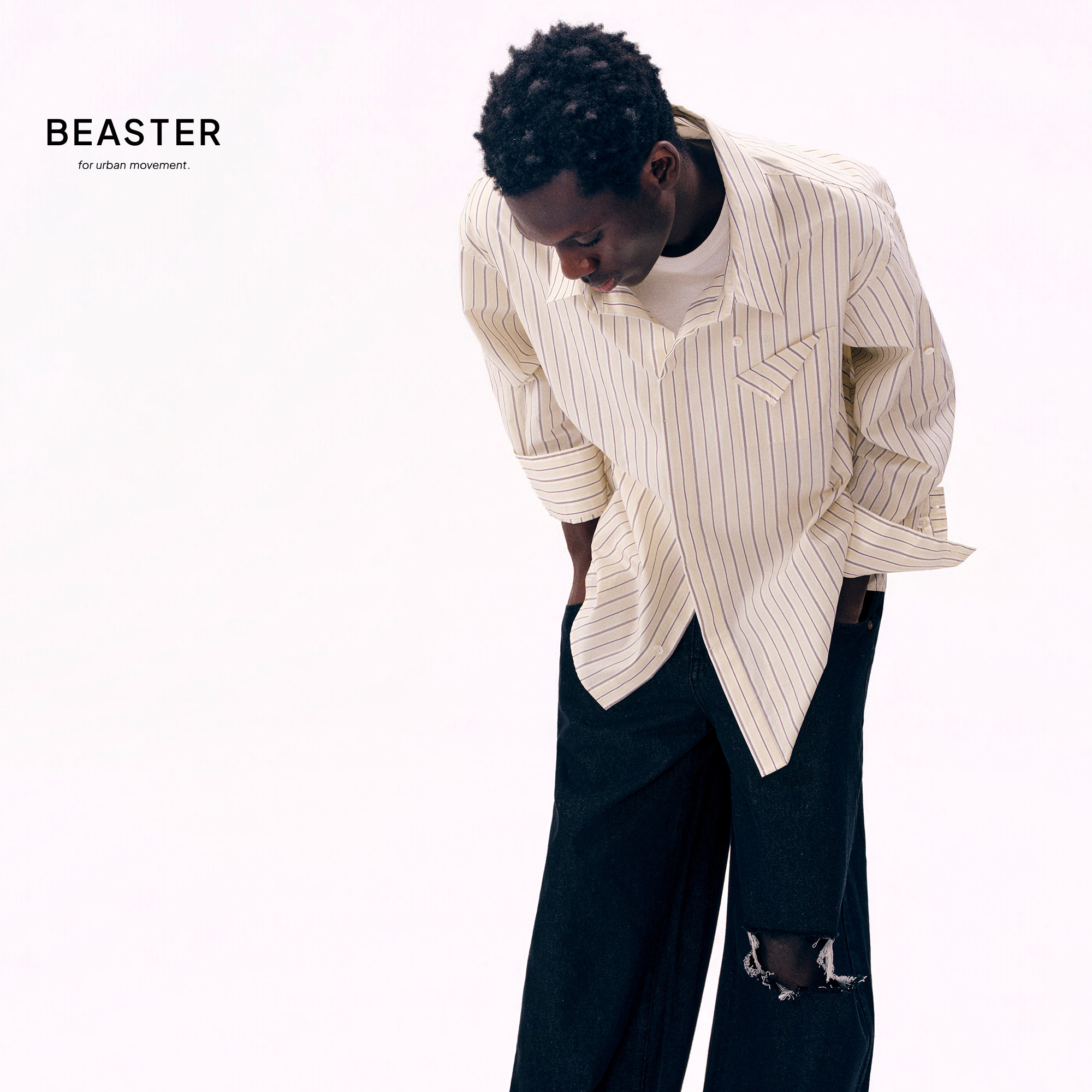 BEASTER「色织条纹经典」宽松基础条纹衬衫图片