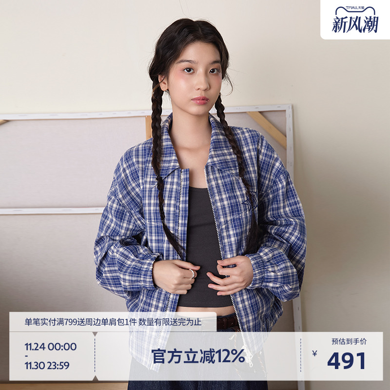 BEASTER复古格纹外套女