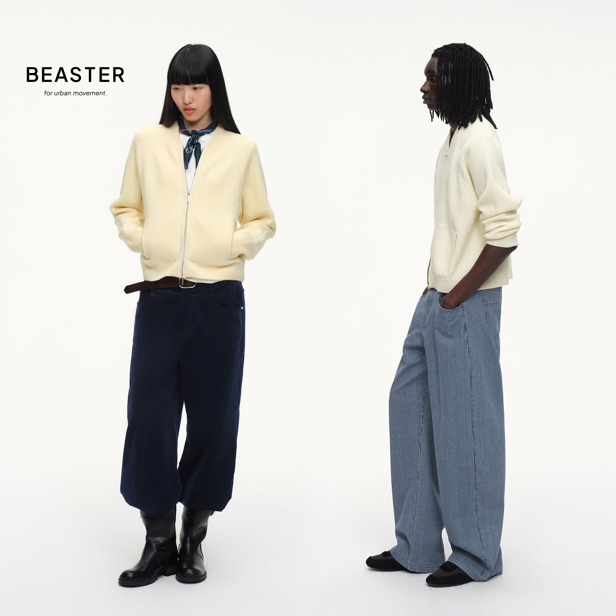 BEASTER「粗纺全羊毛」100%羊毛双开拉链针织立领开衫毛衣外套图片