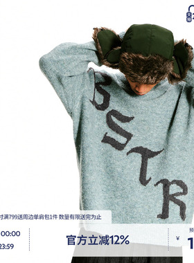 BEASTER嵌花工艺斜字母提花套头毛衣男美式休闲新款宽松百搭上衣