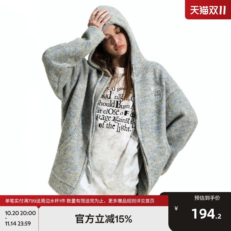 BEASTER鬼脸刺绣连帽针织开衫