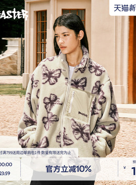 BEASTER蝴蝶提花仿羊羔绒外套女23冬新款保暖立领棉服男潮流夹克