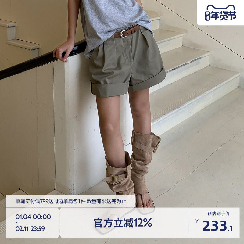 BEASTER柔滑百搭宽松短裤女款25年夏季新款简约压褶卷边休闲裤,男装,短裤,淘宝优惠券,粉丝福利购,淘宝优惠卷