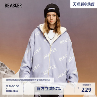 BEASTER鬼脸防风正反连帽仿羊羔绒厚外套男冬季 保暖夹克女