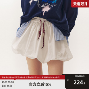 BEASTER蓬松花苞裙女白色百搭半身短裙子夏新 啄木鸟伍迪联名