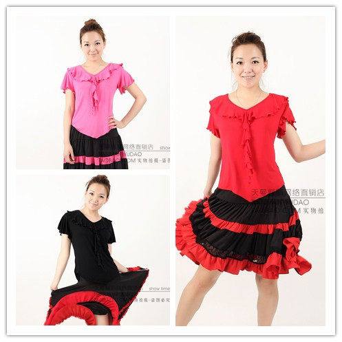 云中舞波边短袖舞蹈上衣舞蹈服练功服广场舞服半袖拉丁舞服健身服