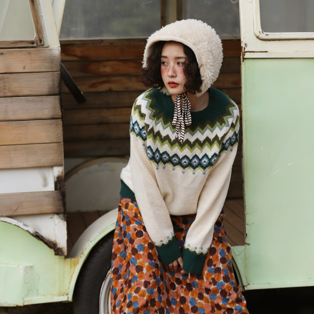 慵懒圆领北欧风宽松针织毛衣包邮