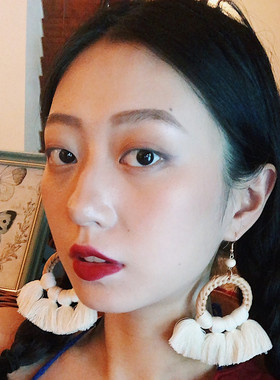 猫之旅店  欧美波西米亚度假风夸张流苏耳坠手工藤编耳环