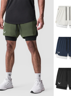 ASRV美式运动短裤双层防走光内衬四分款跑步训练器械弹力男式裤子