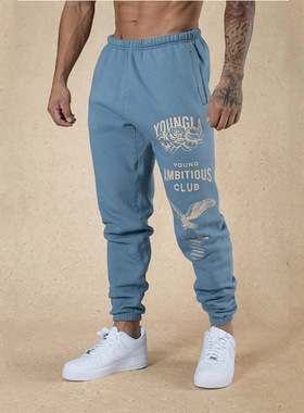 健身兄弟秋冬新款运动长裤美式潮牌训练健身裤子束脚宽松棉卫裤男