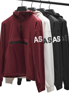 秋季新款美式运动外套肌肉训练长袖健身跑步连帽速干防风衣卫衣男