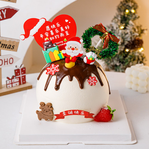2025圣诞节祝福语蛋糕装饰插牌圣诞快乐老人草圈节日甜品烘焙插件