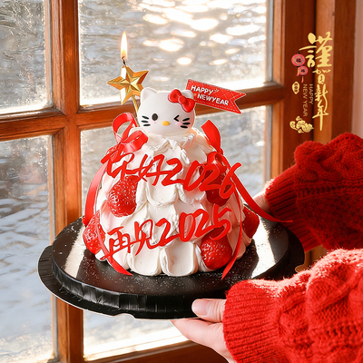 新年跨年蛋糕装饰再见2025你好2026亚克力软胶kt猫五角星蜡烛插件