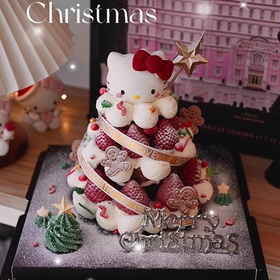 佳妍同款hellokitty圣诞塔蛋糕装饰软胶kt猫圣诞节许愿树装扮摆件