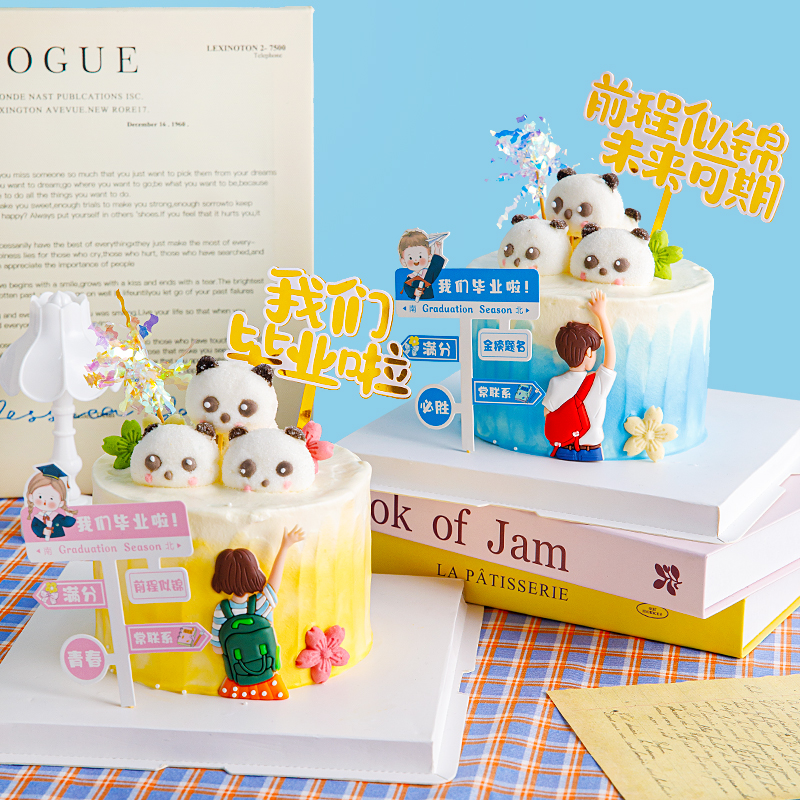 毕业季蛋糕装饰软胶背影我们毕业啦前程似锦未来可期亚克力插件