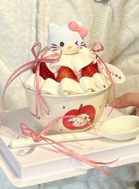 新年圣诞节kt猫草莓碗蛋糕装饰摆件hellokitty苹果小狗碗蛋糕碗