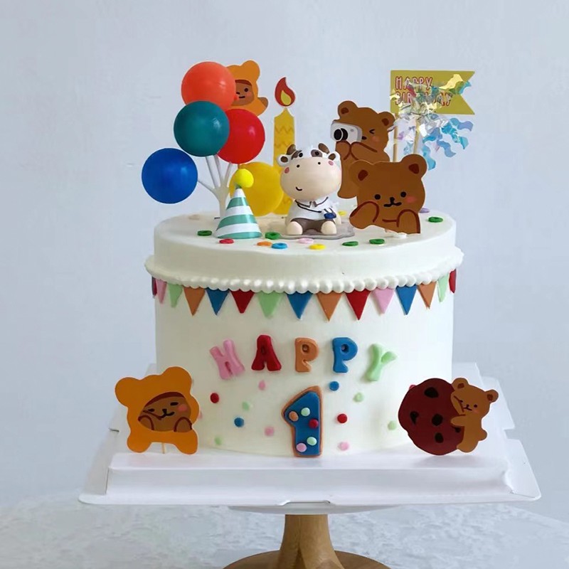 红牛宝宝蛋糕装饰摆件小熊