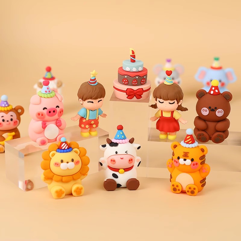 复古小动物卡通生日蛋糕装饰