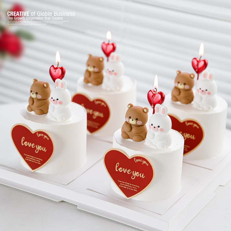 214情人节蛋糕装饰可爱小熊小兔子情人节快乐爱心卡片蜡烛插件,节庆用品/礼品,节日装扮用品,淘宝优惠券,粉丝福利购,淘宝优惠卷