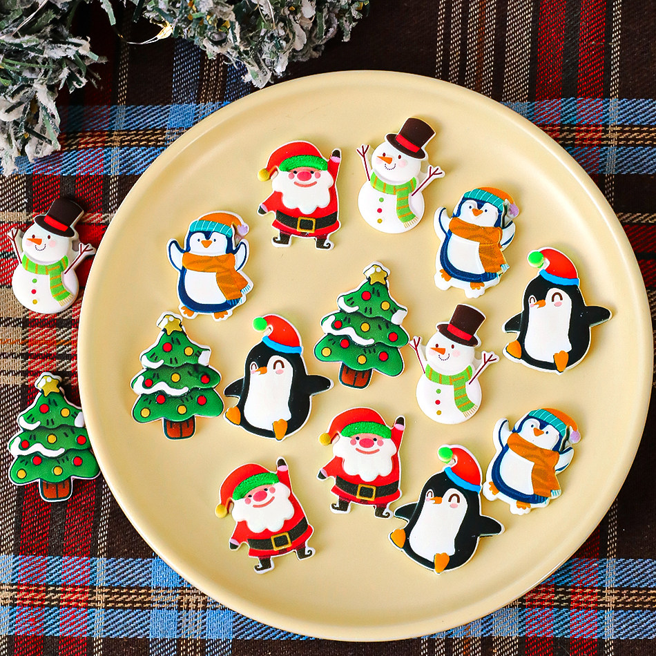 2025圣诞节蛋糕装饰可食用彩色圣诞老人圣诞树企鹅雪人糖果糖片