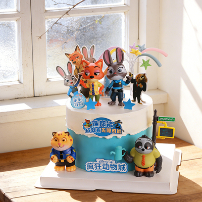 网红疯狂动物城蛋糕装饰朱迪尼克狐可爱兔子警官生日甜品装扮摆件