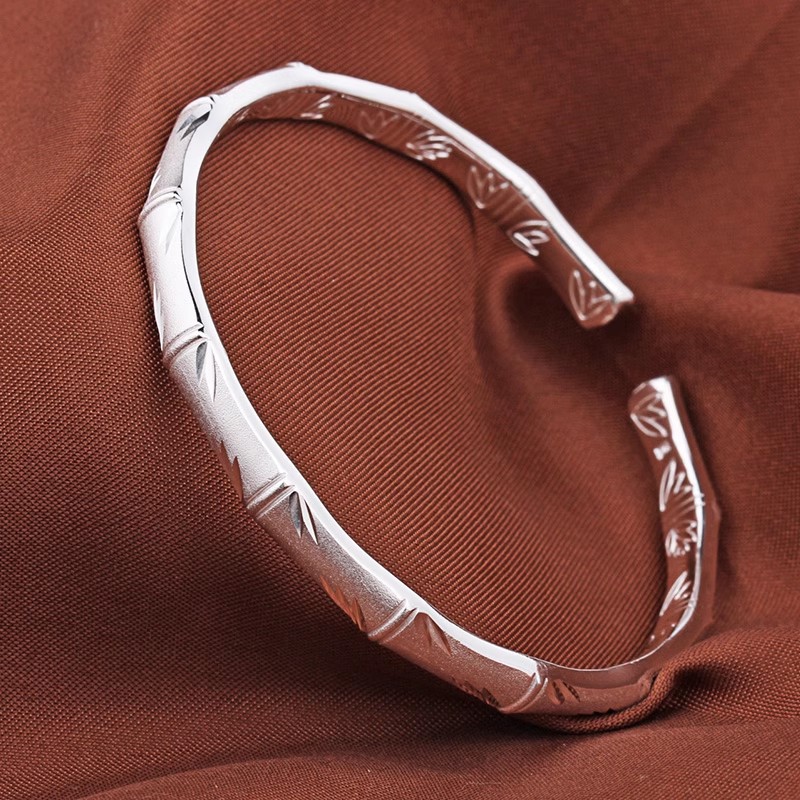 竹节纯银手镯女节节高升S9999纯银镯子刻字情人节送女友老婆