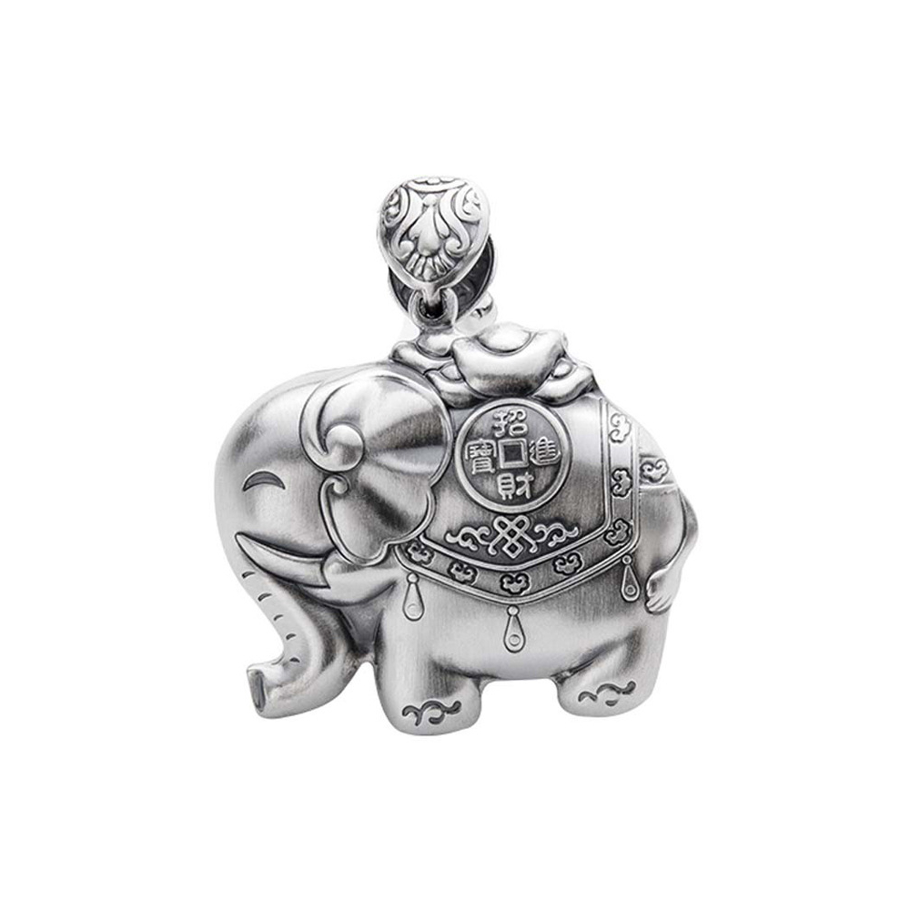 999足银吉大象吊坠男女复古小象毛衣链双面元宝项链