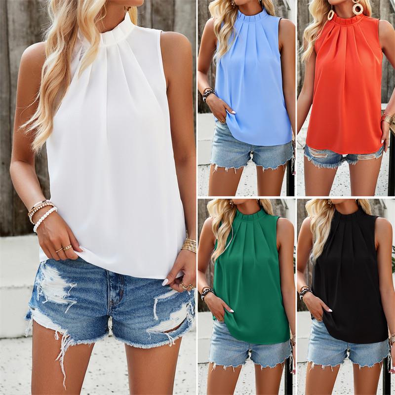衬衫无袖上衣 White shirts blouse solid sleeveless women tops