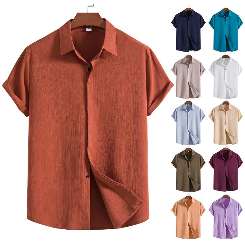New mens short sleeved shirt Loose shirt Cotton linen shirt
