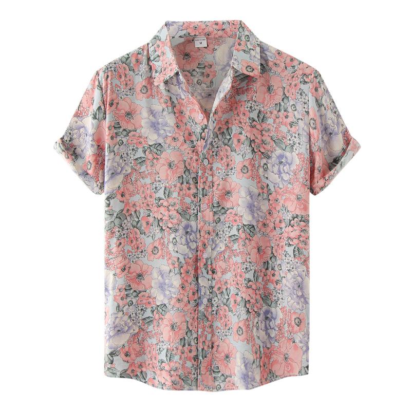 Men's Casual Hawaii Floral Printed Shirt Short Sleeve Turn