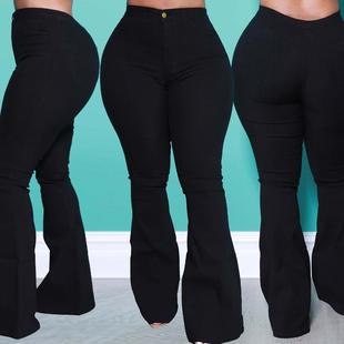 S-3xl Fall/Winter Women's Large size Black Flared jeans大