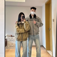 MDAG美式复古字母可拆卸领子羊羔绒棉服外套加厚保暖休闲潮流情侣