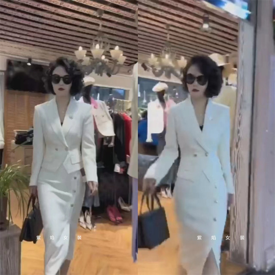 2023秋季网红西装气质减龄韩版洋气白色显瘦外套修身半身裙套装女,女装/女士精品,时尚套装,淘宝优惠券,粉丝福利购,淘宝优惠卷