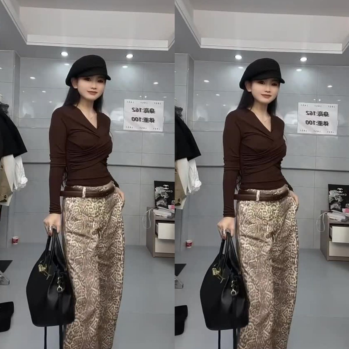 上衣宽松豹纹牛仔裤两件套