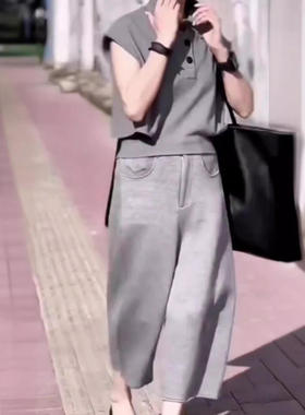 24399大爱美依缘夏季新款设计感翻领上衣宽松休闲阔腿裤显瘦