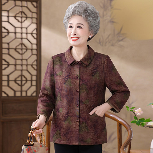 简雅中老年妈妈装翻领开衫衬衫