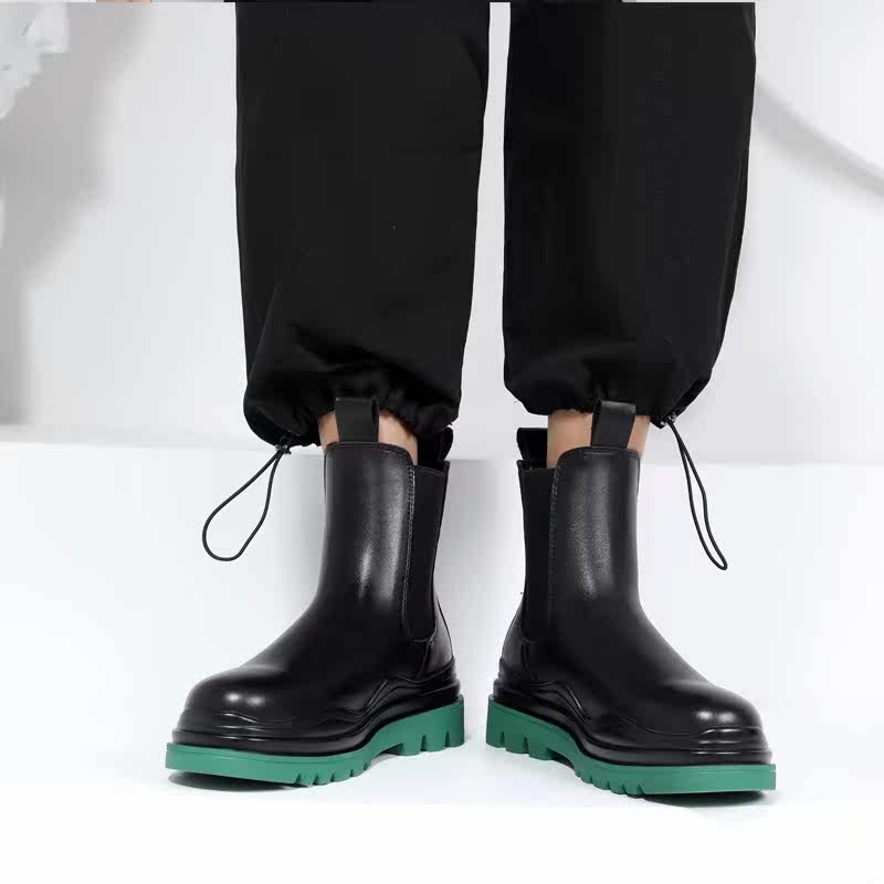 CHELSEA BOOTS MENS HIGH TOP BRITISH STYLE SMOKE BOOTS LEATHER SLEEVE BLACK INNER HEIGHTENED MARTIN BOOTS MENS WINTER FLEECE