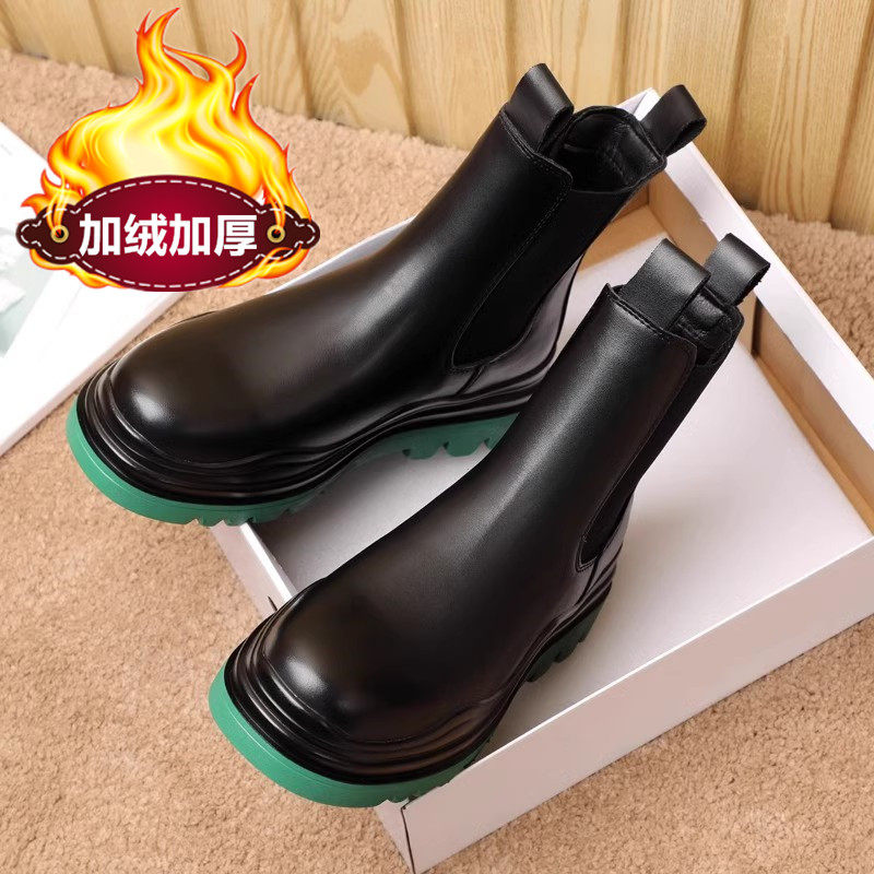 CHELSEA BOOTS MENS HIGH TOP BRITISH STYLE SMOKE BOOTS LEATHER SLEEVE BLACK INNER HEIGHTENED MARTIN BOOTS MENS WINTER FLEECE