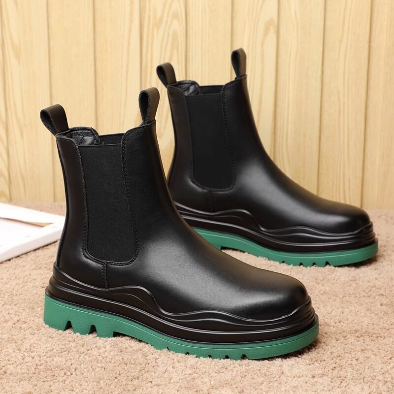 CHELSEA BOOTS MENS HIGH TOP BRITISH STYLE SMOKE BOOTS LEATHER SLEEVE BLACK INNER HEIGHTENED MARTIN BOOTS MENS WINTER FLEECE