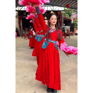 新款女打鼓服腰鼓盘鼓队队服喜庆演出套装舞台服装秧歌服迎亲队服